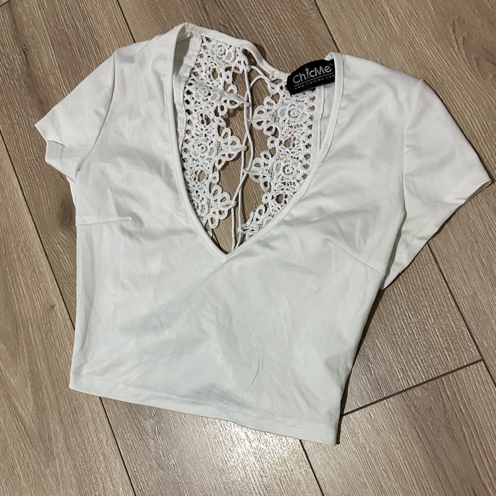 Chic White Lace Detail Blouse